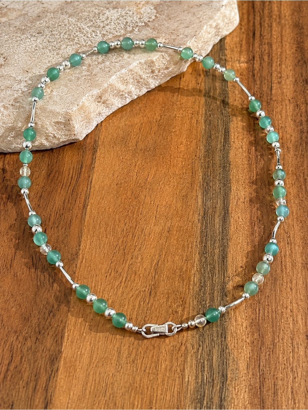 Peruvian 950 Silver Green Stone Necklace | Handmade | NEW | 18”